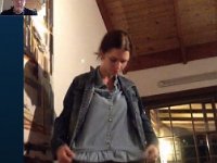 Before Stephen heads to Heathrow, Olivia shows here garb for the "Double Denim" party she's heading to